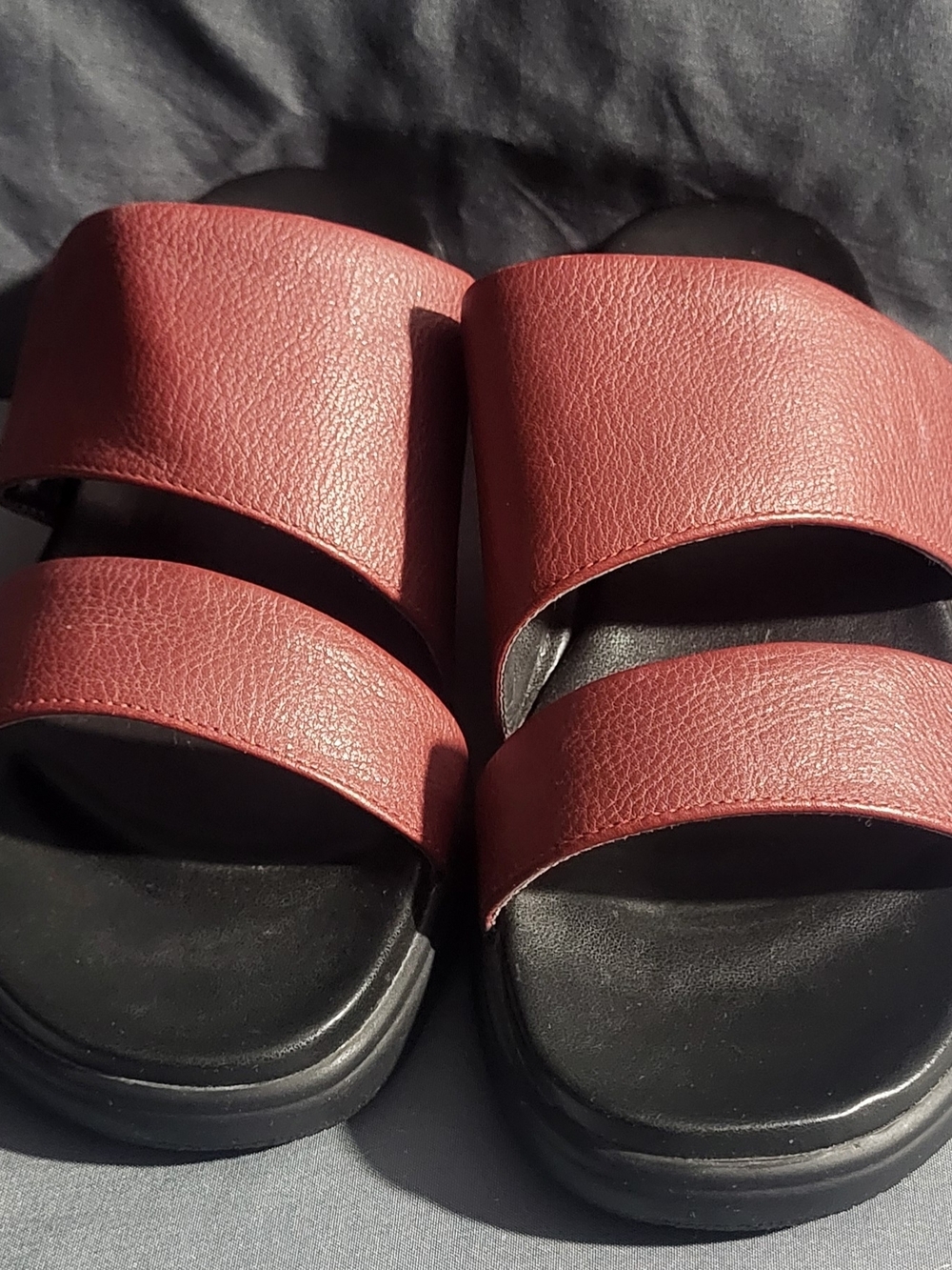 Rockport Women's Two-Band Slide Sandals in Burgundy and Black
